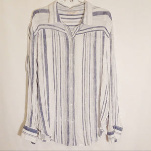 Striped Blouse Button Up Light Blue White Slouchy